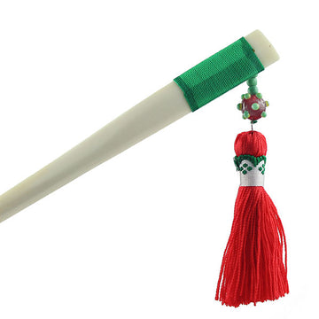 Tribal Cattle Horn Thread Wrapped Hair Stick w/ Tasssels Red